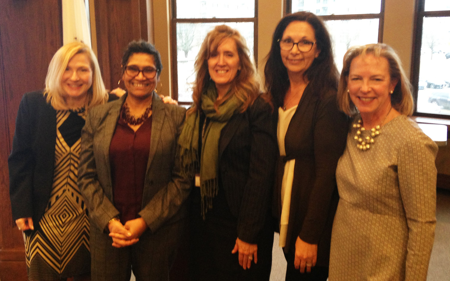 From left: The Honorable Lia Stuhlsatz, Associate Judge, R.I. Family Court; Ana Novais, executive director at the R.I. Department of Health, Trista Piccola, director, R.I. DCYF, Susan Dickstein, president, R.I. Association for Infant Mental Health, and Elizabeth Burke Bryant, executive director, Rhode Island Kids Count.